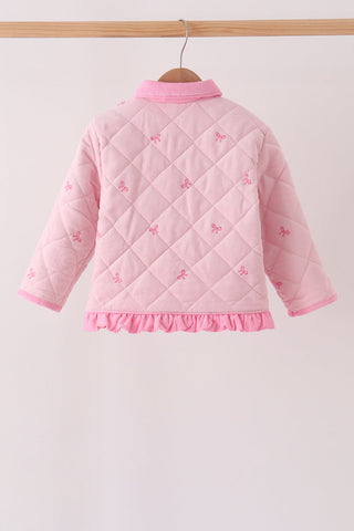 Pink corduroy bow embroidery ruffle jacket