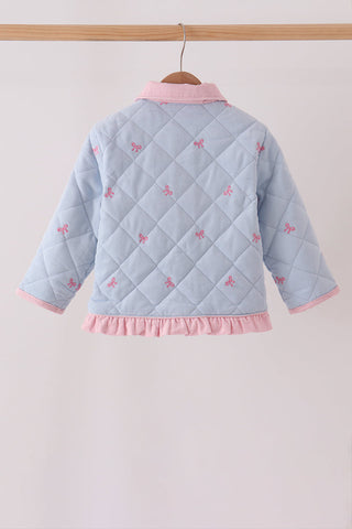 Blue corduroy bow embroidery ruffle jacket