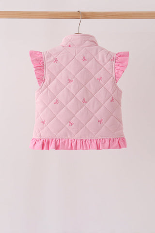 Pink corduroy bow embroidery ruffle vest