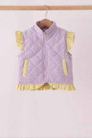 Purple corduroy bow embroidery ruffle vest