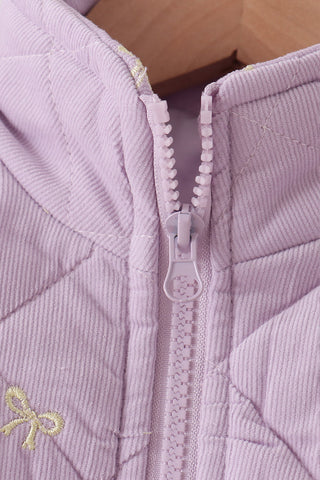 Purple corduroy bow embroidery ruffle vest