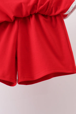 Red Apple Embroidered Skorts Set