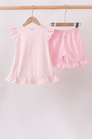 Pink Jack-O-Lantern  Applique Ruffle Shorts Set