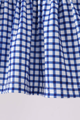 Navy Apple Embroidered Gingham Bloomer Set