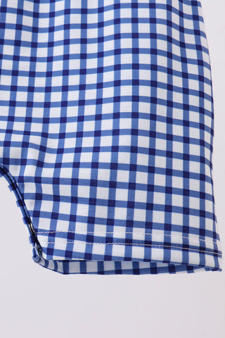 Navy Apple Embroidered Gingham Jon Jon