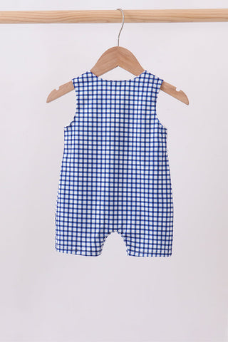 Navy Apple Embroidered Gingham Jon Jon