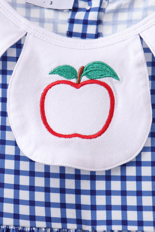 Navy Apple Embroidered Gingham Dress