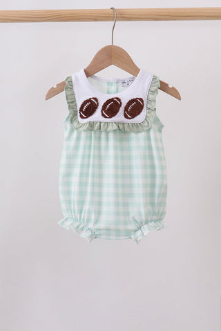 Green football french knot gingham ruffle bubble