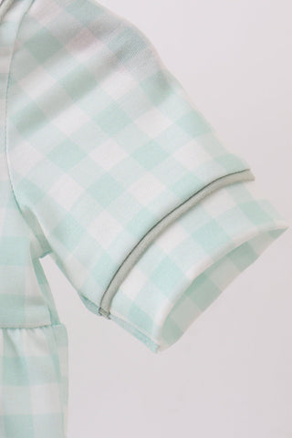 Green football french knot gingham bubble