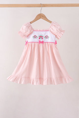 Pink Castle Embroidery Jacquard Ruffle Dress