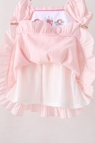 Pink Castle Embroidery Jacquard Ruffle Dress