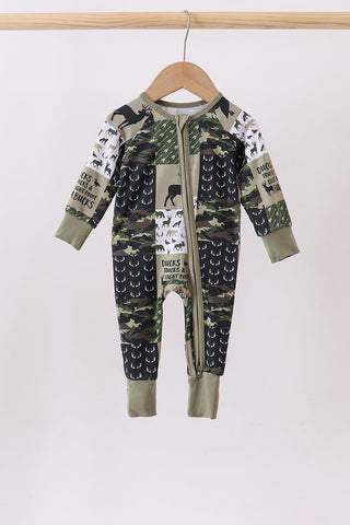 Camo Deer Bamboo Zip Romper