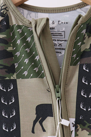 Camo Deer Bamboo Zip Romper