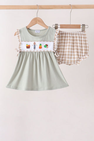 Green Scarecrow Embroidery Bloomer Set