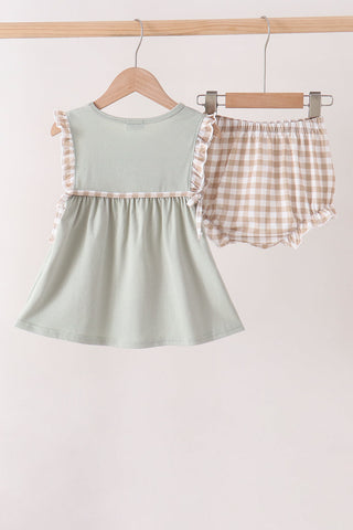 Green Scarecrow Embroidery Bloomer Set