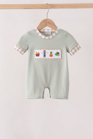 Green Scarecrow Embroidery Romper
