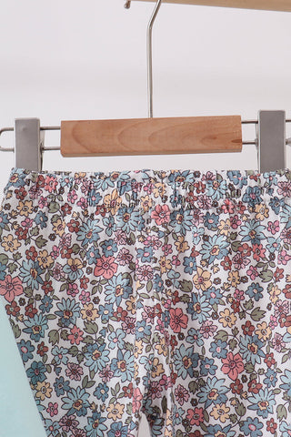 Blue Floral Bow Applique Pants Set