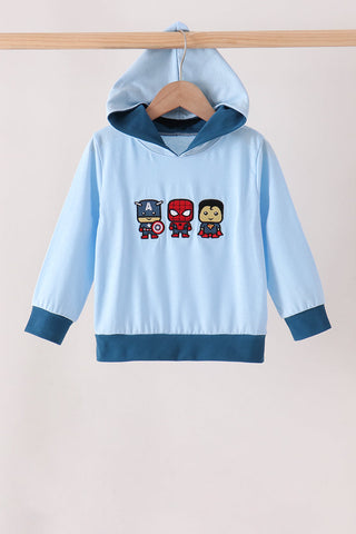 Blue character embroidery hoodie