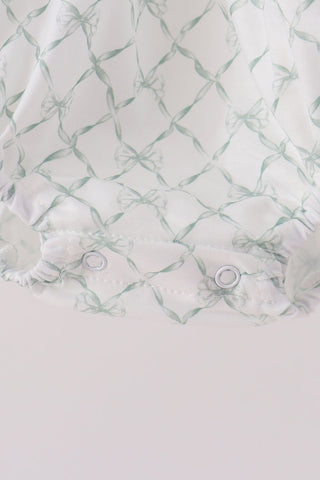 Sage pumpkin embroidery bow ruffle bubble