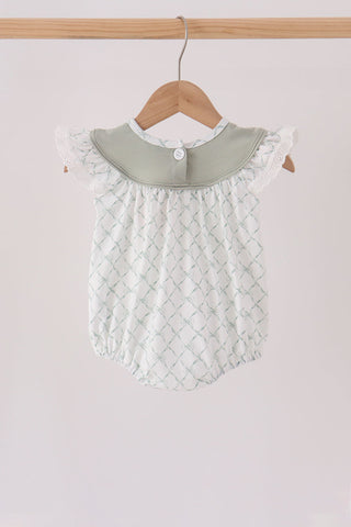 Sage pumpkin embroidery bow ruffle bubble