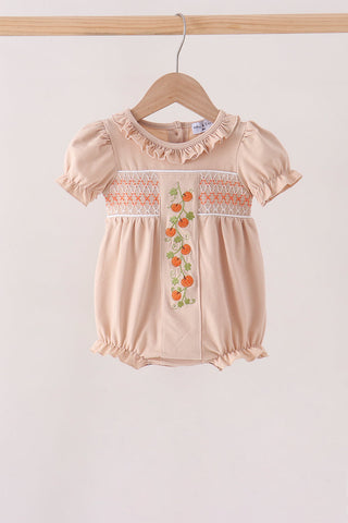 Khaki Pumpkin Smocked Ruffle Bubble