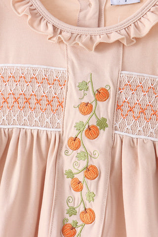 Khaki Pumpkin Smocked Ruffle Shorts Set
