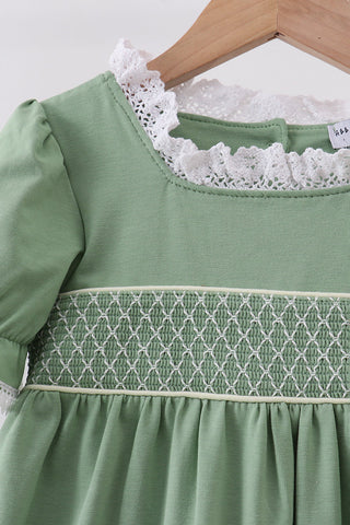 Sage collar smocked lace dress