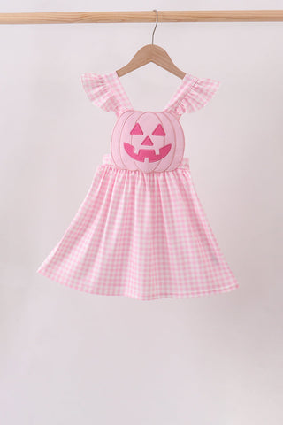 Pink Jack-O-Lantern  Applique Ruffle Dress
