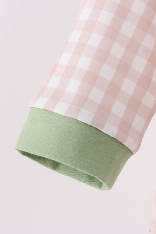 Khaki Puppy Fishing Gingham Romper
