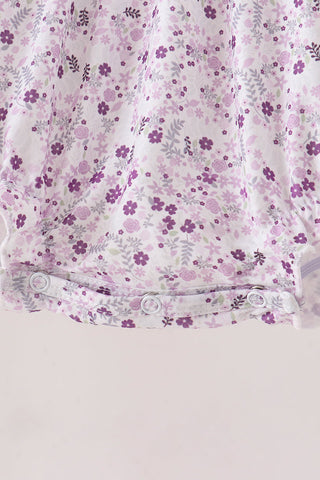 Purple floral smocked bow bubble