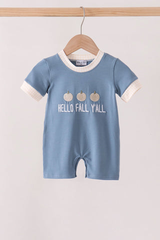 Blue Hallo Fall Y'ALL Pumpkin Romper