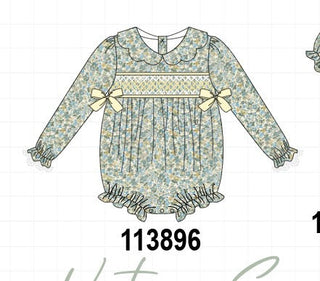 Sage Floral Smocked Bow Bubble