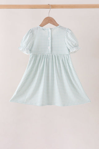Sage pumpkin smocked gingham dress