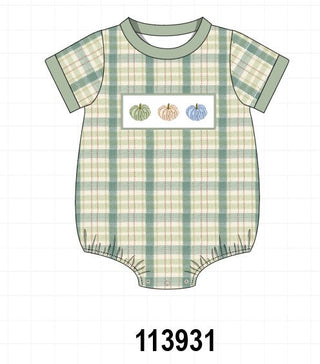 Green Pumpkin Embroidery Plaid Bubble