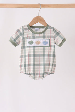 Green Pumpkin Embroidery Plaid Bubble