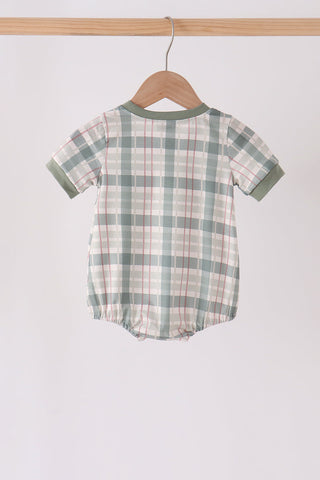 Green Pumpkin Embroidery Plaid Bubble