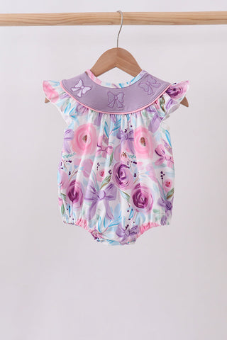 Purple Bow Embroidered Floral Bubble