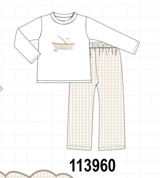 Khaki Puppy Fishing Embroidery Pants Set