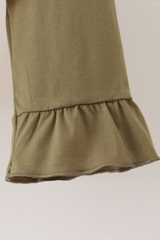 Khaki floral smocked ruffle pants set