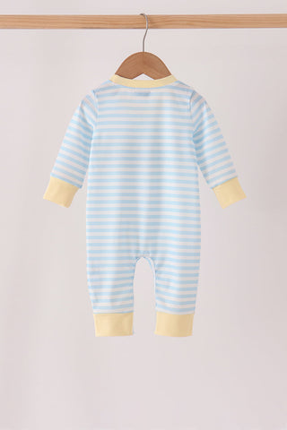 Blue airplane embroidery stripe romper