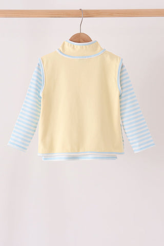 Blue airplane embroidery stripe vest set