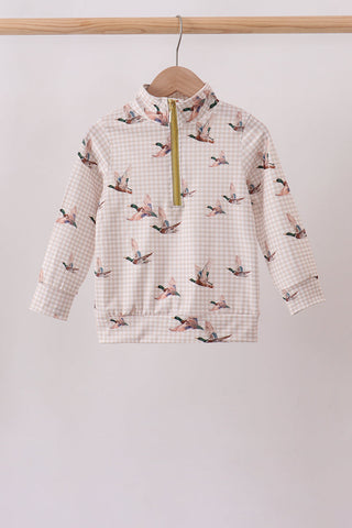 Khaki Duck Print Gingham Pullover