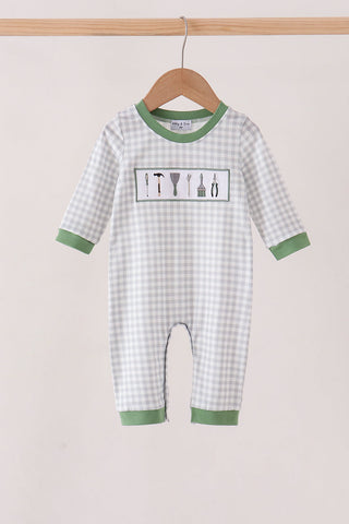 Green tools embroidery romper