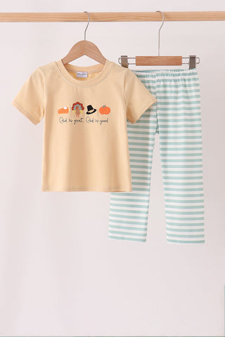 God is great god is good embroidery stripe pants set