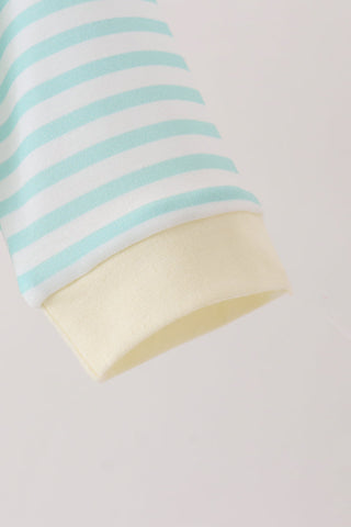 Green excavator french knot stripe romper