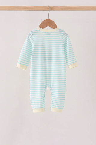 Green excavator french knot stripe romper