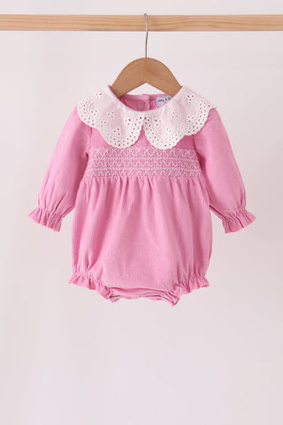 Pink corduroy lace smocked bubble