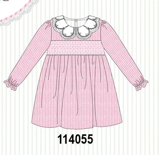 Pink corduroy lace smocked dress