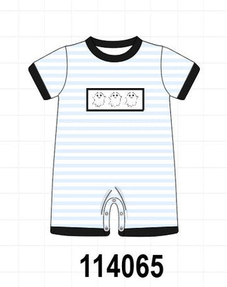 Blue Ghost Embroidery Stripe Romper