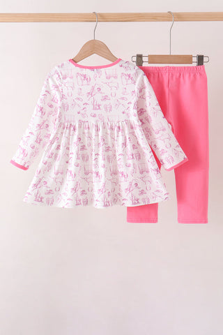 Pink Cowboy boots Smocked Pants Set